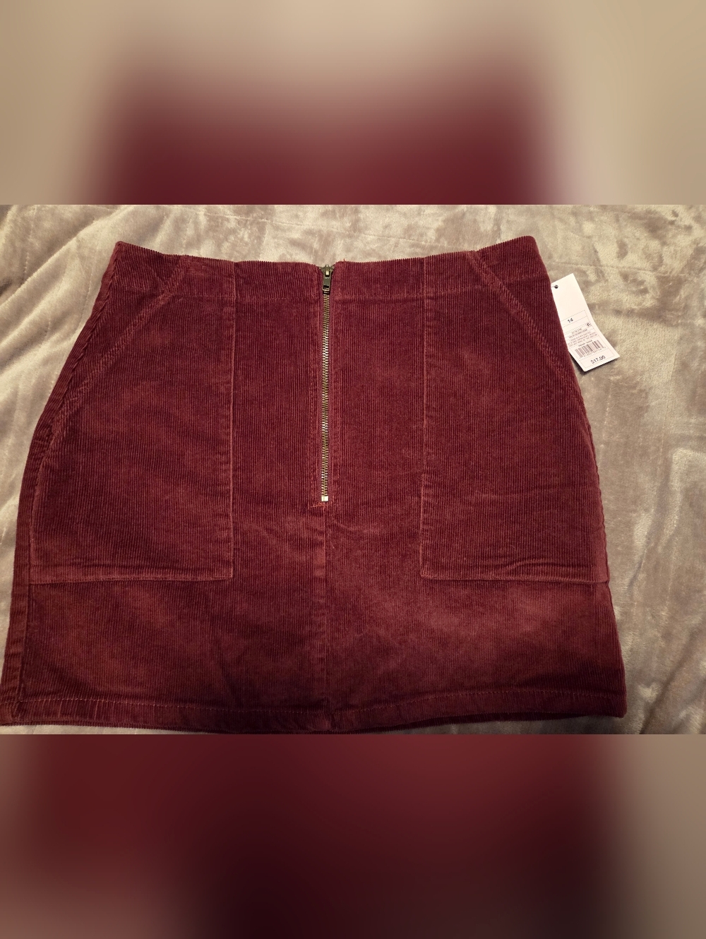 Wild Fable Front-Zip Corduroy Mini Skirt in Deep Burgundy